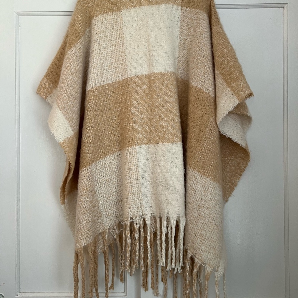 Free People Hampton Brushed Plaid Blanket Wrap One Size Tan - Picture 6 of 6